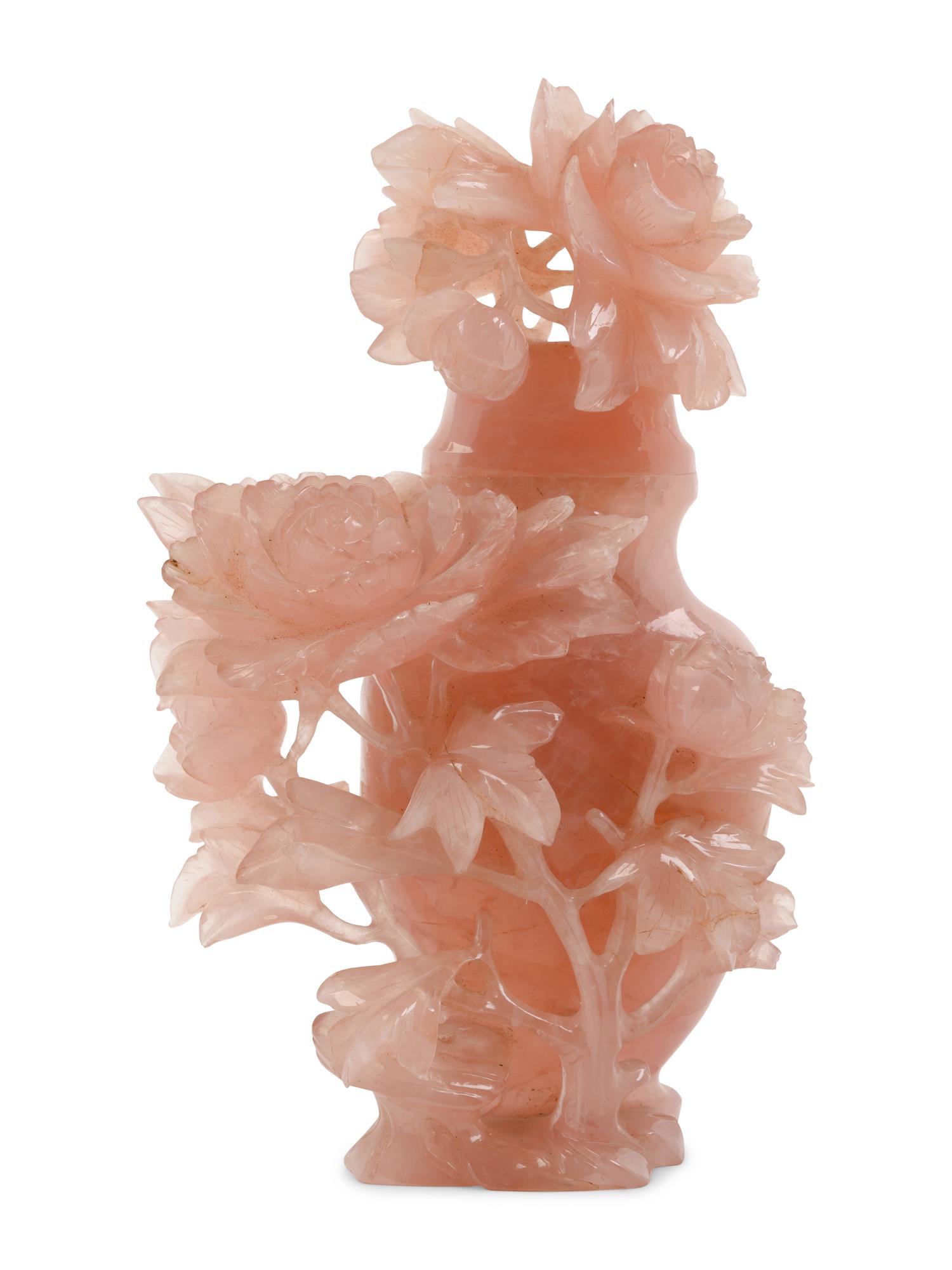 A Chinese Carved Rose Quartz Lidded Vase