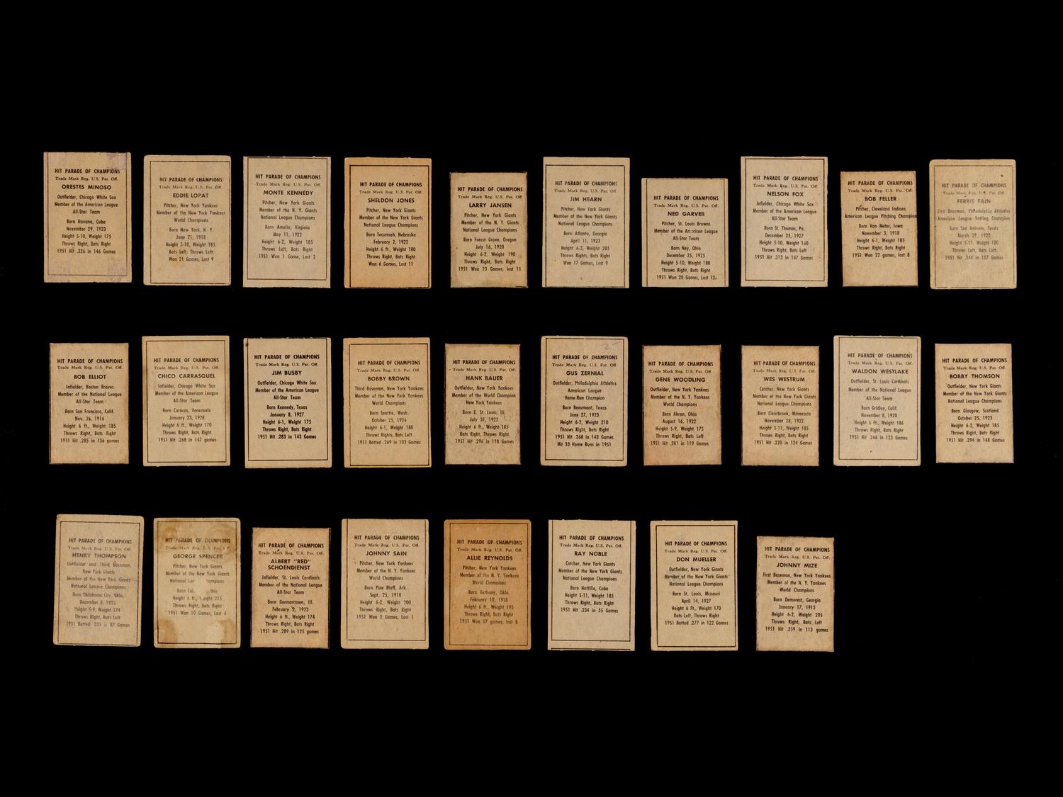 A Collection of 28 1952 Berk Ross Baseball Cards Including Hall of Famers