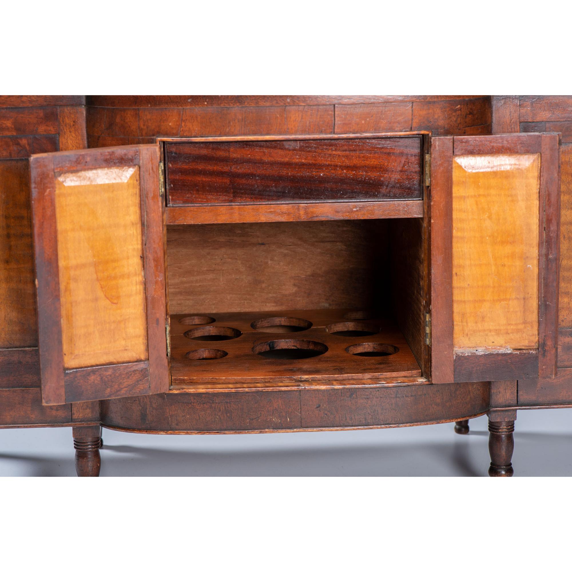 A Miniature Late Federal Tiger Maple and Walnut Hinged Lid Sideboard