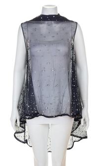 A Pauline Trigere Navy Sheer Crystal Embellished Cape, No size.