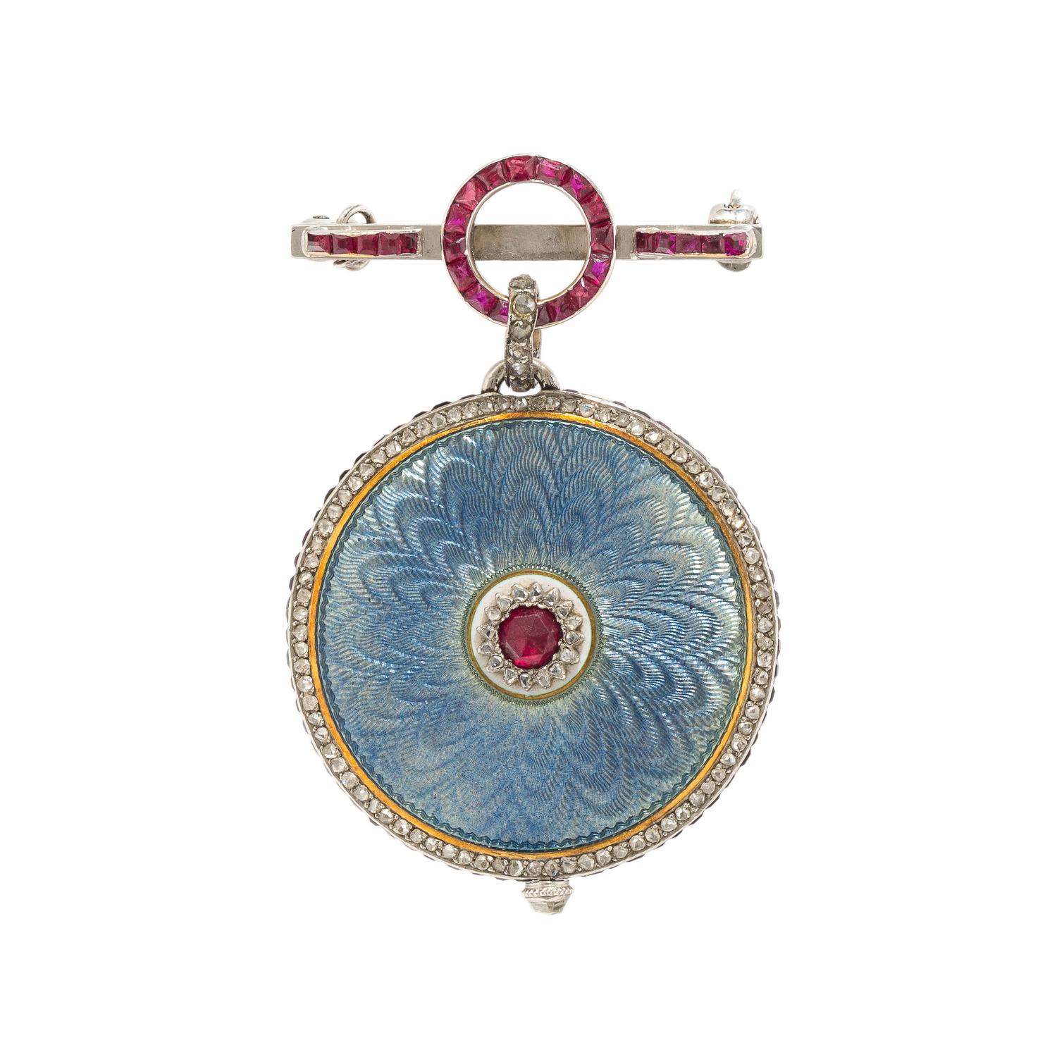 CARTIER, ANTIQUE GUILLOCHÉ ENAMEL LAPEL WATCH