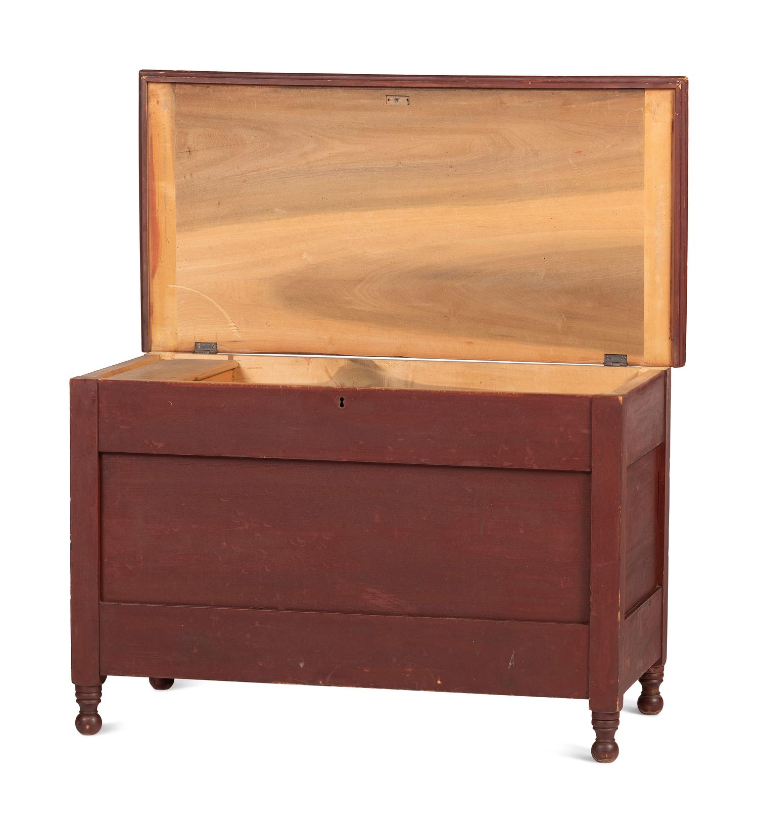 A Late Federal Red Painted Poplar Blanket Box