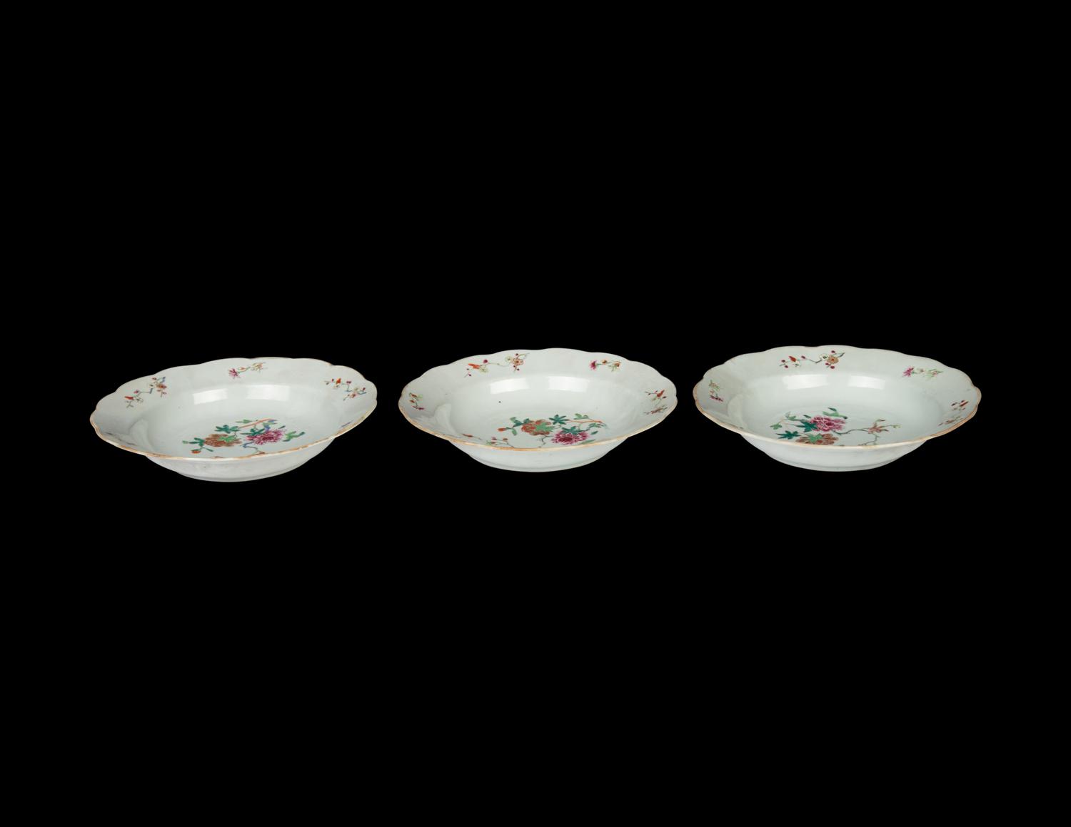 A Set of Three Chinese Export Famille Rose Porcelain Plates