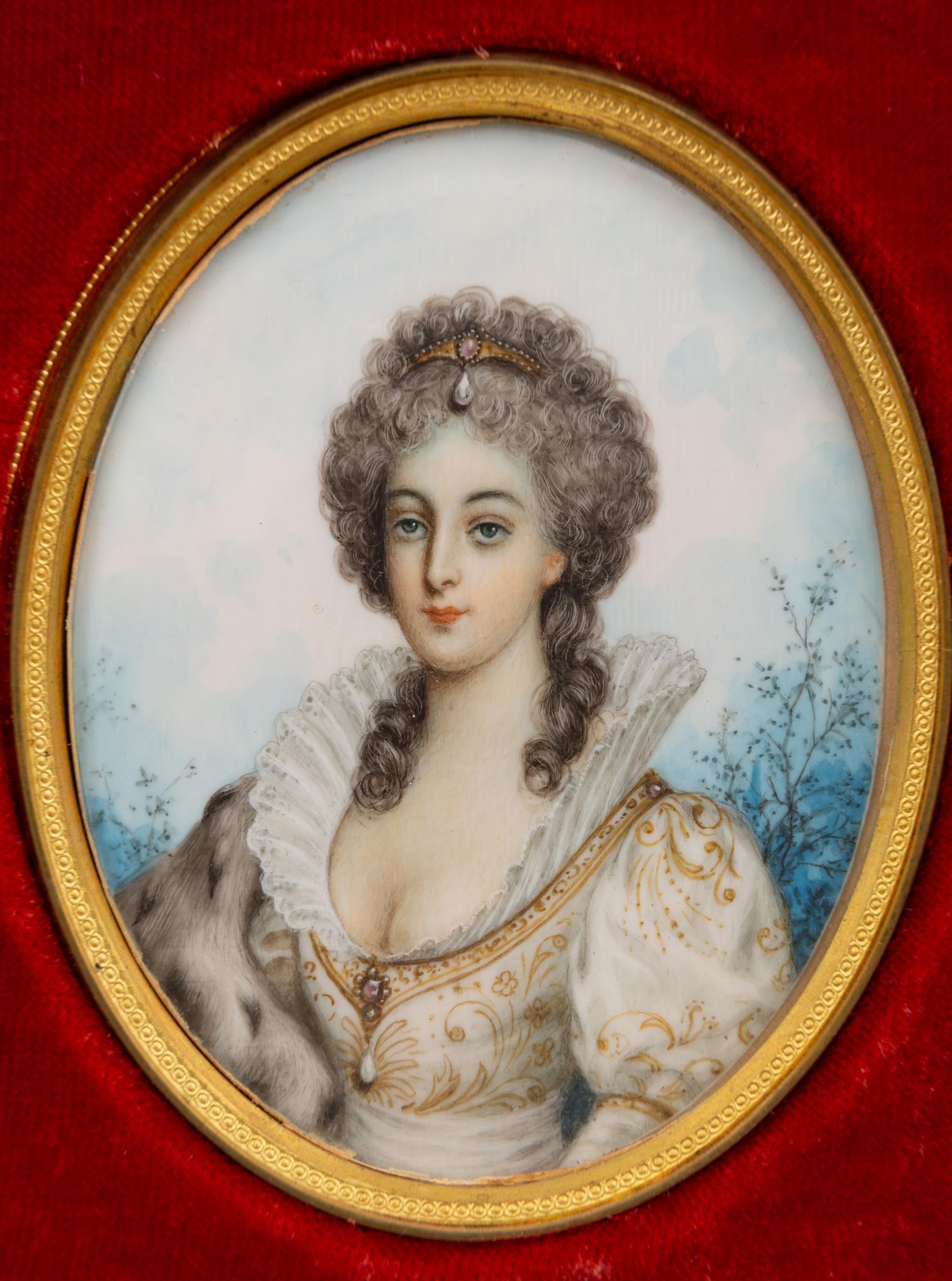 A Collection of Nine Framed Italian Miniature Portraits