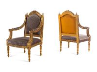 A Pair of Louis XVI Style Giltwood Fauteuils