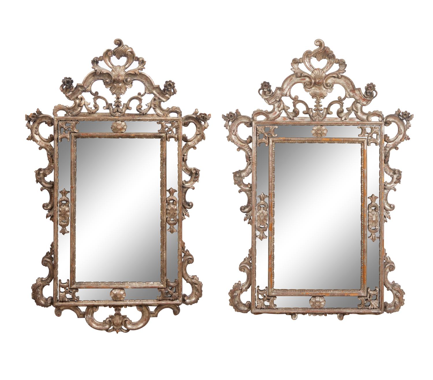 A Pair of Italian Baroque Style Silvered Mirrors