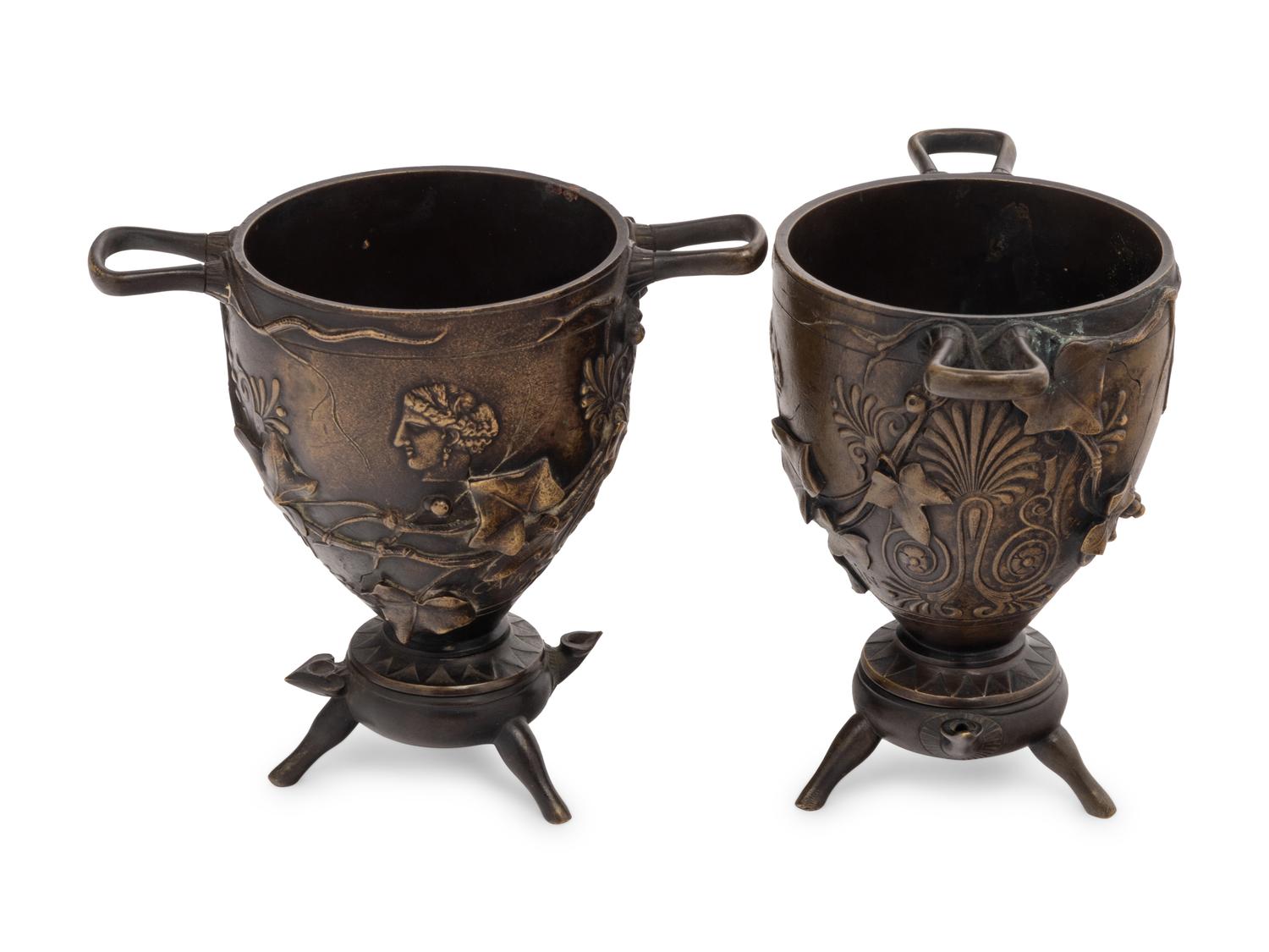 Two Grand Tour Bronze Cups by Auguste-Nicolas Cain (French, 1821-1894)