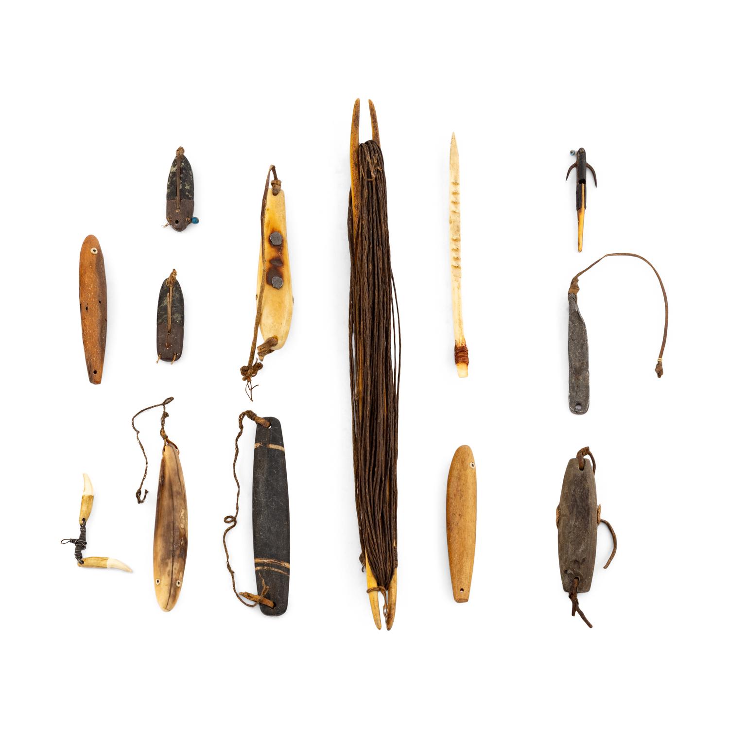 Alaskan Native Fishing Lures, Weights, and Twisted Sinew Line
