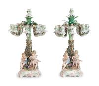A Pair of Continental Porcelain Figural Candelabra