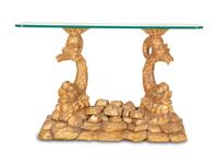 A Pair of Italian Grotto Style Carved Giltwood Pedestal Console Tables — 20th Century