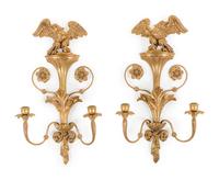 A Pair of Federal Style Giltwood Two-Light Sconces