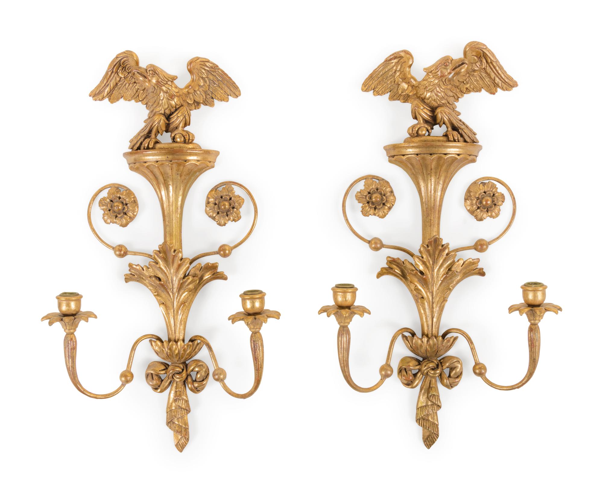 A Pair of Federal Style Giltwood Two-Light Sconces