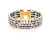 BULGARI, 'PARENTESI', STAINLESS STEEL AND YELLOW GOLD CUFF BRACELET