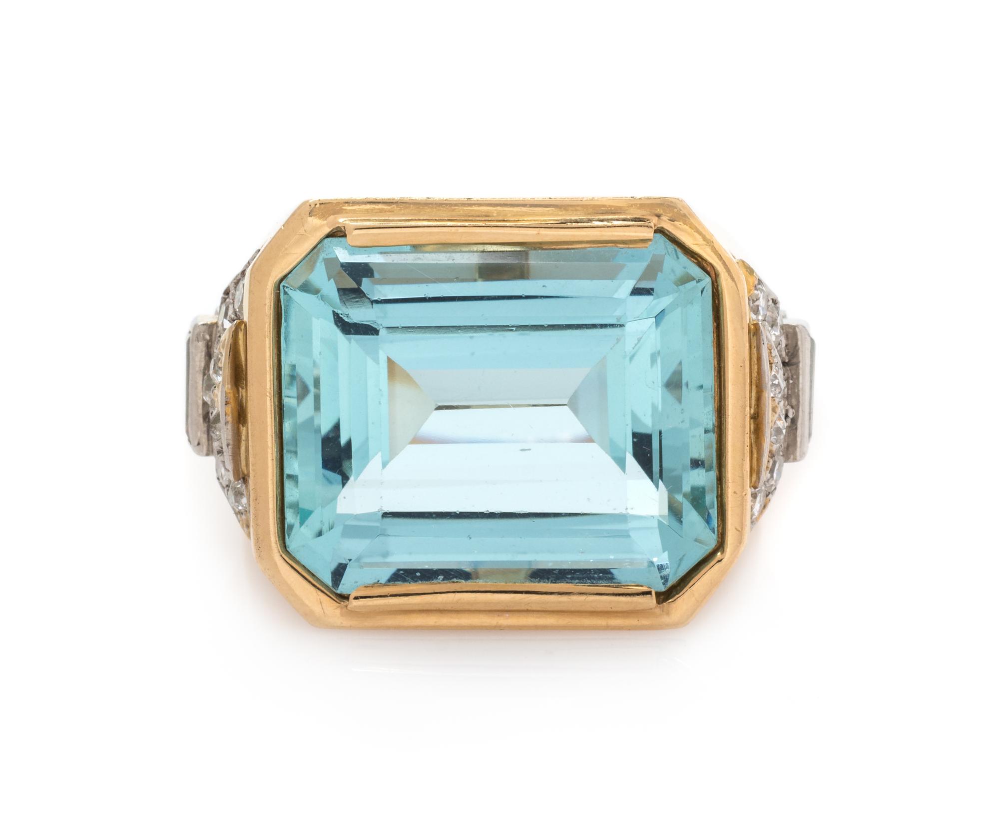 A Yellow Gold, Platinum, Aquamarine, and Diamond Ring, 13.20 dwts.