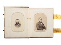 [CIVIL WAR - EARLY PHOTOGRAPHY]. Indiana CDV album featuring Civil War soldiers and a campus view of Valparaiso University.