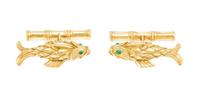 A Pair of Yellow Gold and Emerald Fish Cufflinks, Schlumberger for Tiffany & Co., 10.20 dwts.