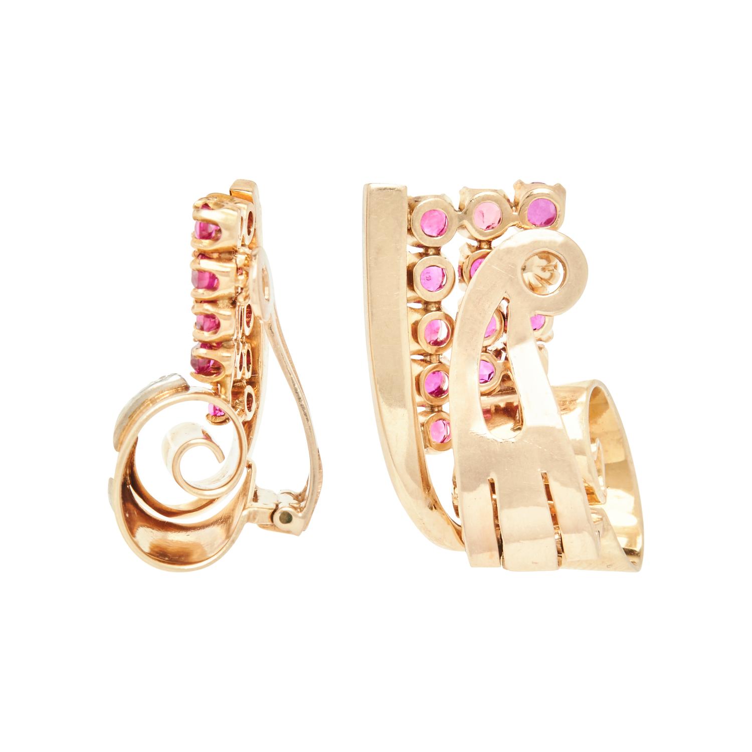 RETRO, RUBY AND DIAMOND CLIP EARRINGS