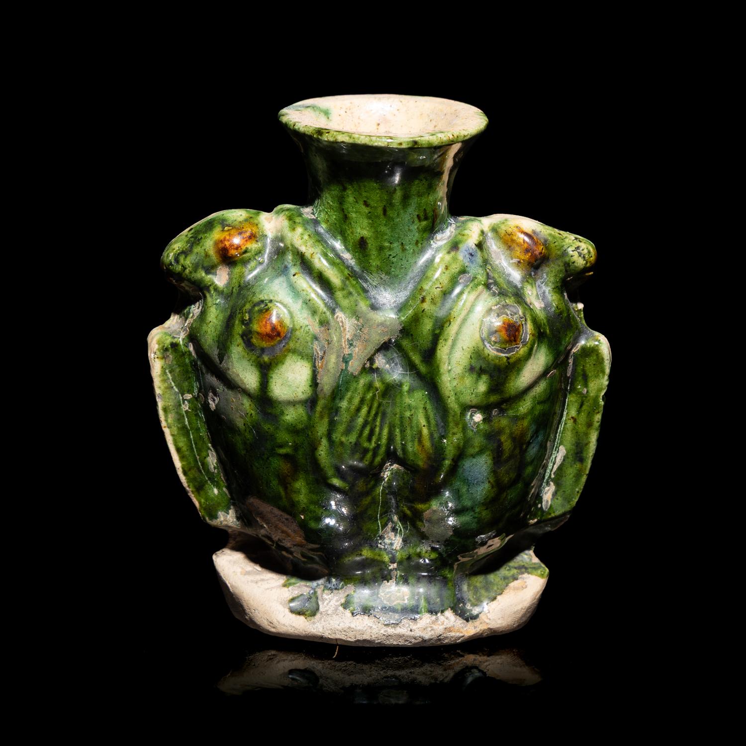 A Small Chinese Sancai Glazed 'Double Fish' Vase, Tang Dynasty 唐 三彩雙魚罐