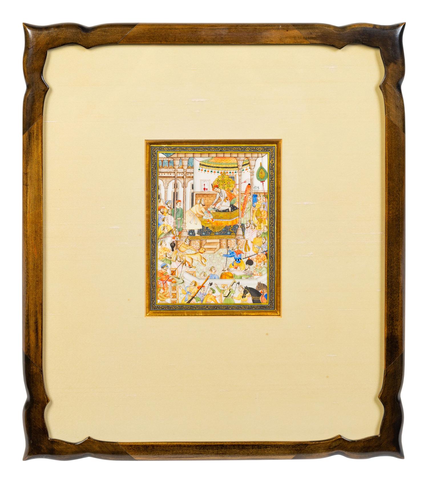 Two Persian Miniature Paintings Height of larger painting 3 3/4 x 7 inches.