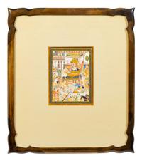 Two Persian Miniature Paintings Height of larger painting 3 3/4 x 7 inches.