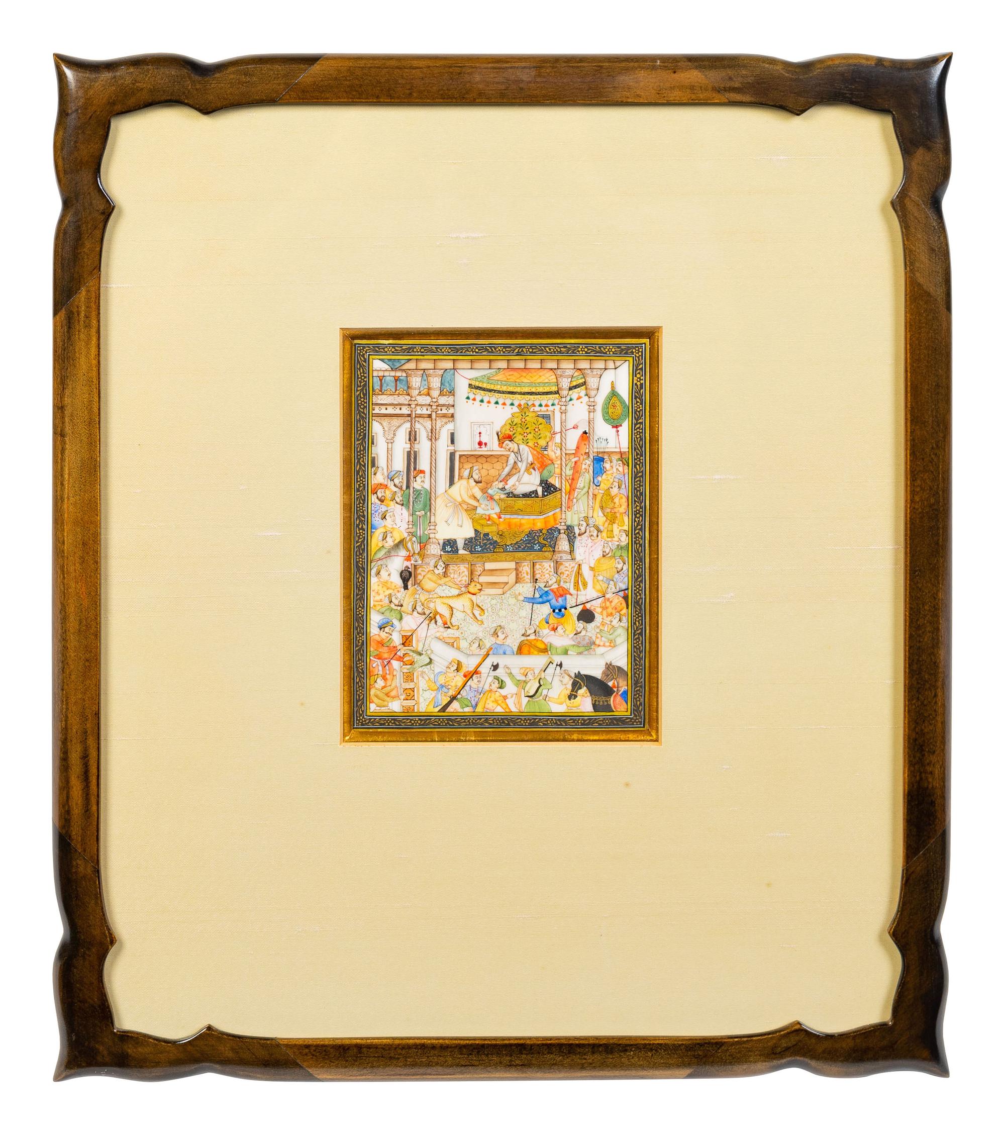 Two Persian Miniature Paintings Height of larger painting 3 3/4 x 7 inches.