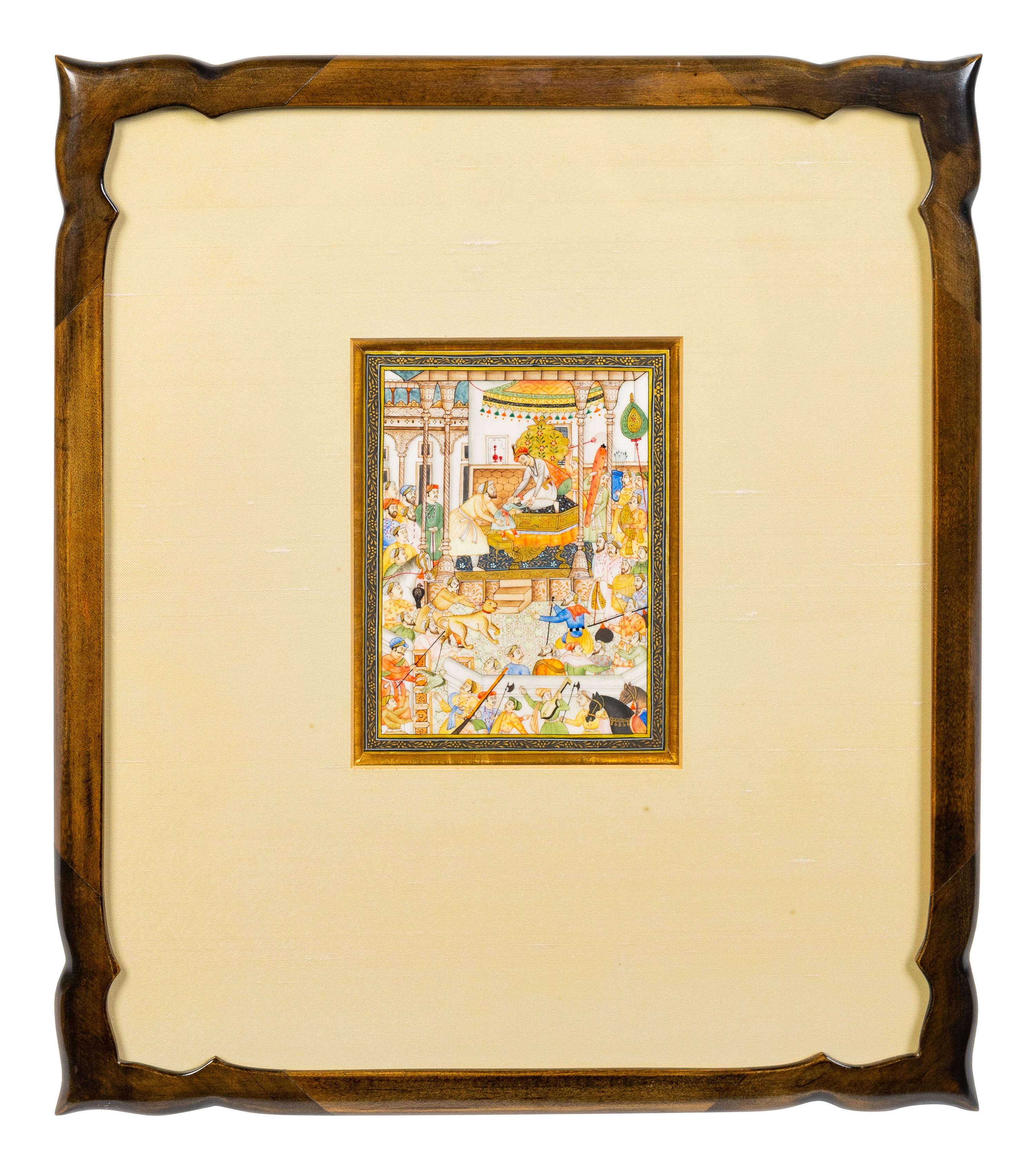 Two Persian Miniature Paintings Height of larger painting 3 3/4 x 7 inches.