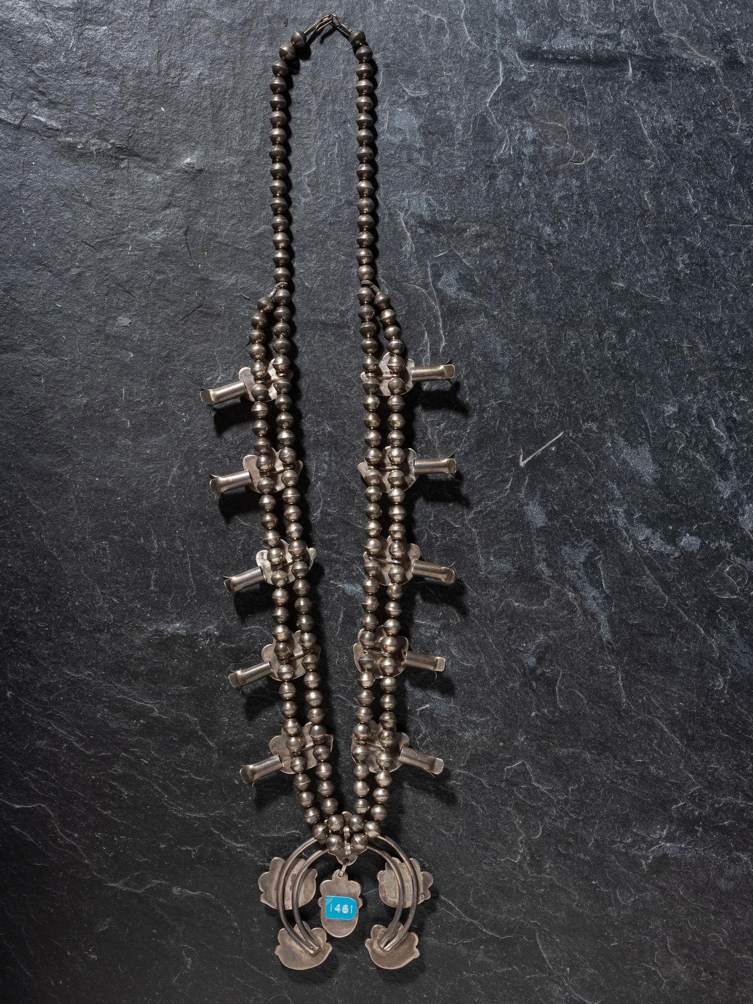 Navajo Silver and Turquoise Squash Blossom Necklace