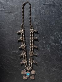 Navajo Silver and Turquoise Squash Blossom Necklace