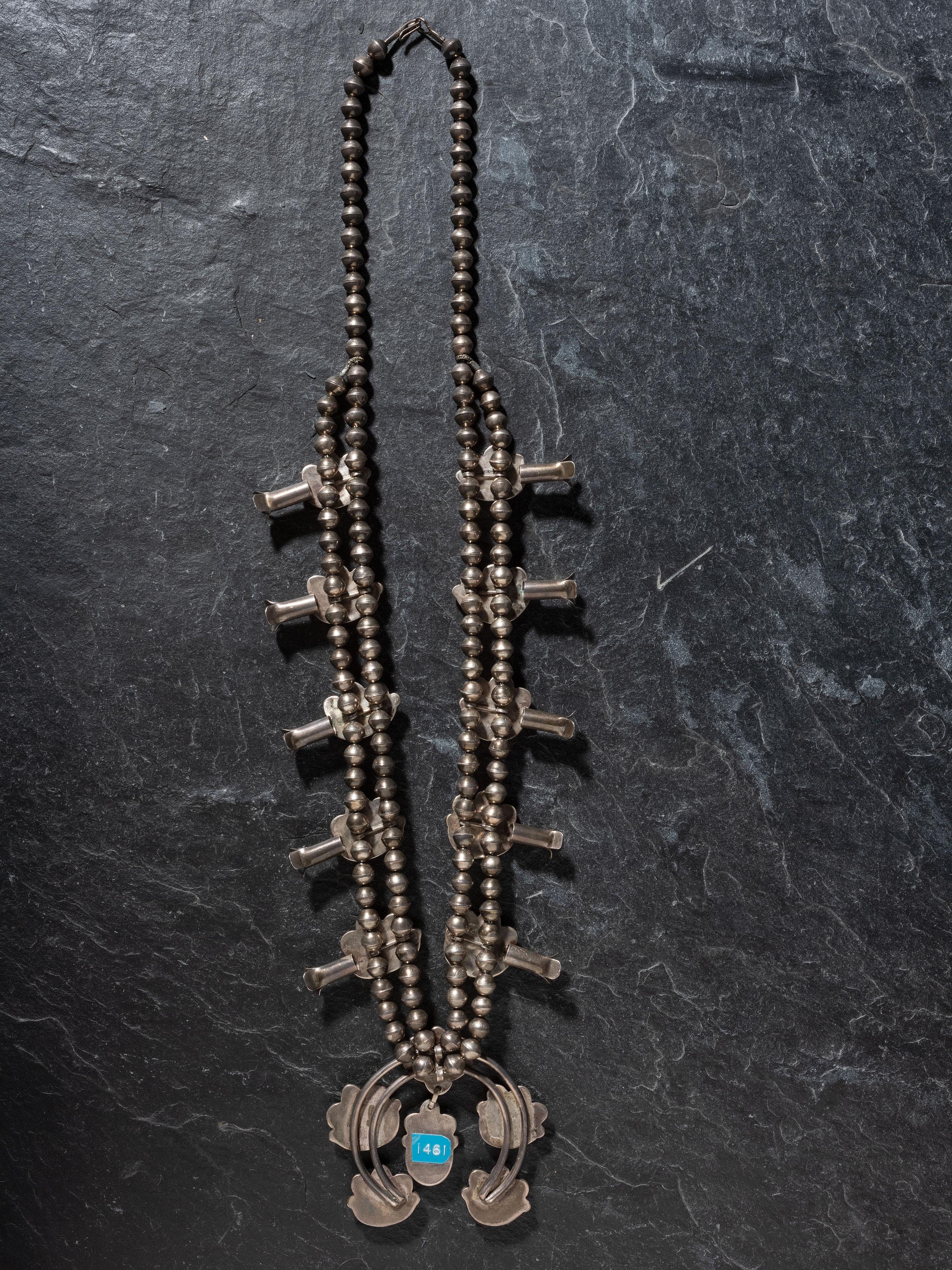 Navajo Silver and Turquoise Squash Blossom Necklace