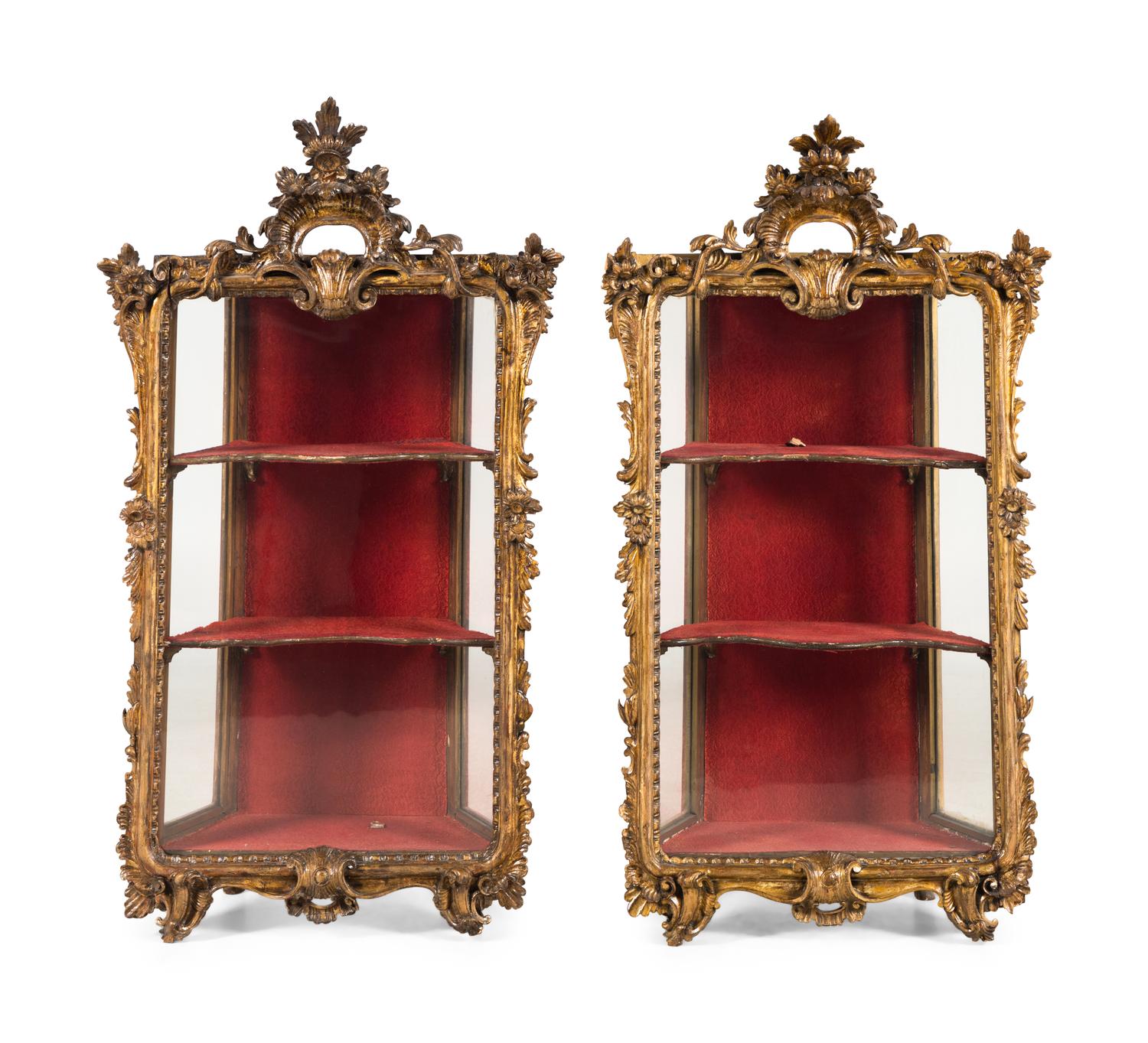 A Pair of Italian Giltwood Hanging Vitrines