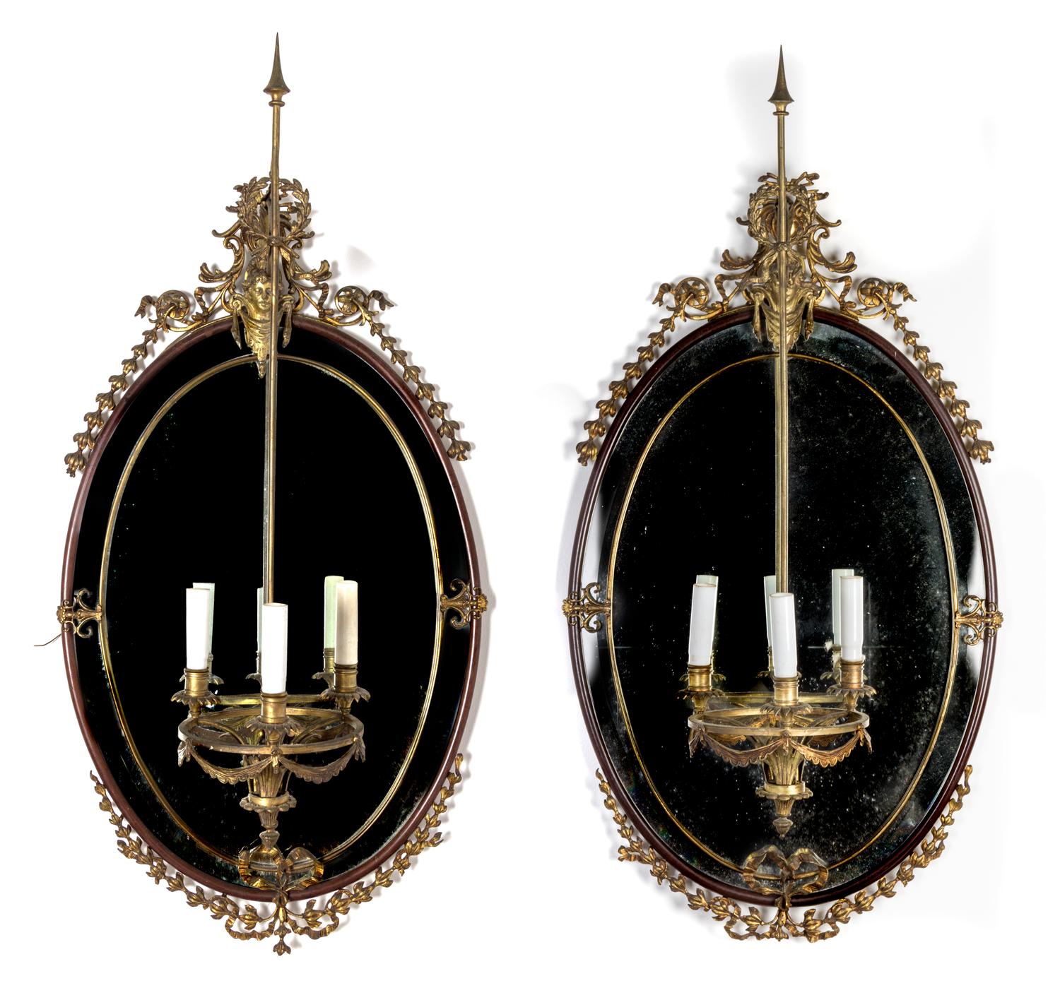 A Pair of French Gilt Bronze Mounted Girandole Mirrors Height 41 x width 20 inches. — LATE 19TH/EARLY 20TH CENTURY