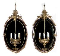 A Pair of French Gilt Bronze Mounted Girandole Mirrors Height 41 x width 20 inches. — LATE 19TH/EARLY 20TH CENTURY