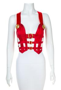 A Gianni Versace Red Silk Bondage Harness Bodice, Size 40.