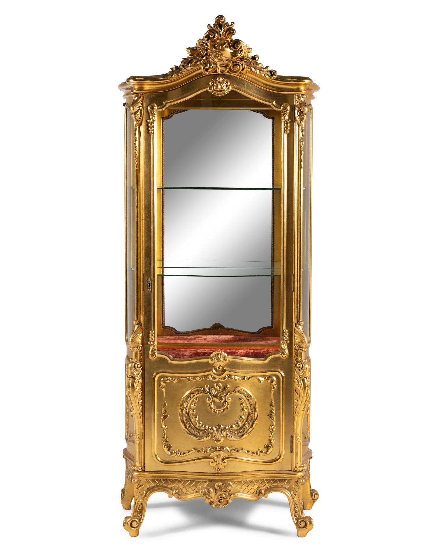 A Louis XV Style Giltwood Vitrine Cabinet