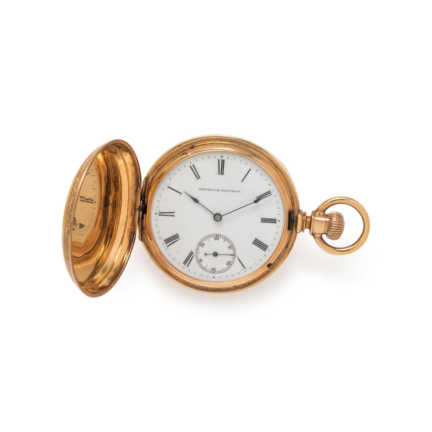 AMERICAN WATCH CO., 18K YELLOW GOLD HUNTER CASE POCKET WATCH