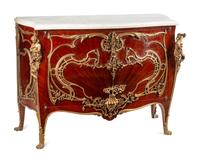 A Louis XV Style Gilt Bronze Mounted Parquetry Marble-Top Cabinet