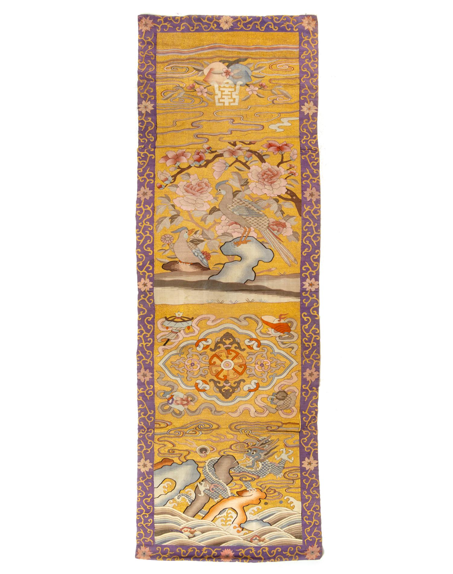 A Yellow Ground Kesi Silk Panel