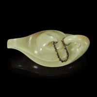 A Chinese yellowish-celadon jade teapot and cover 青黄玉雕带盖茶壶