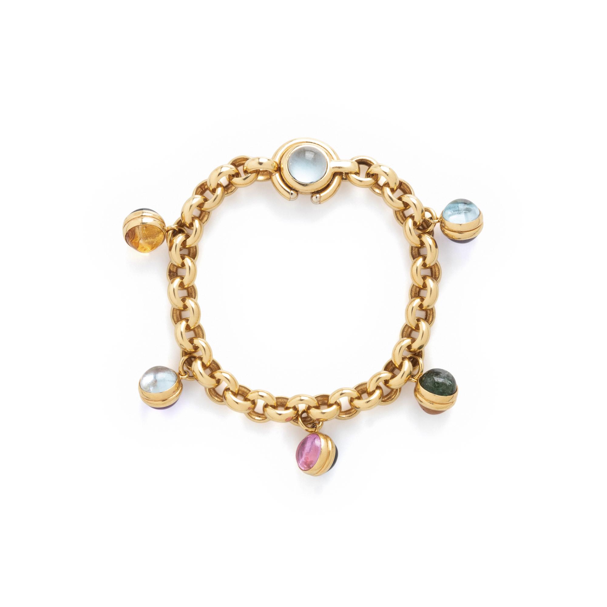ITALIAN, YELLOW GOLD AND MULTIGEM BRACELET