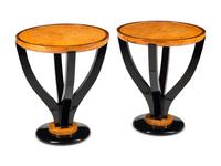 A Pair of Modernist Part Ebonized Burlwood Side Tables