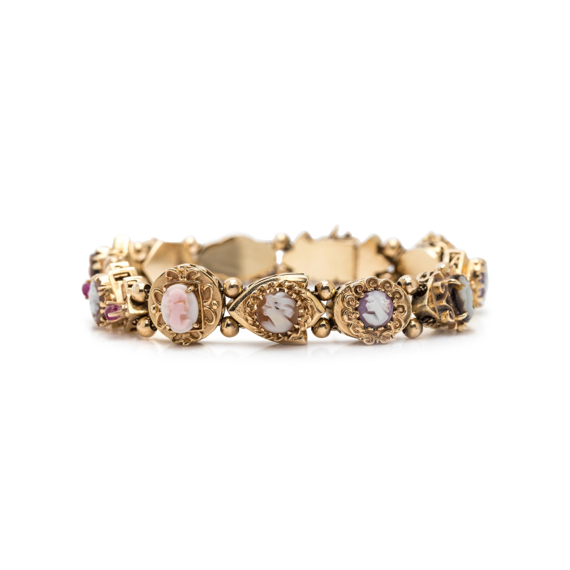 YELLOW GOLD AND CAMEO SLIDE CHARM BRACELET