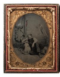 [CIVIL WAR] -- [WESTERN EXPANSION]. Quarter plate tintype of Andrew Joseph Russell (1830-1902), noted Civil War and Union Pacific Railroad photographer.