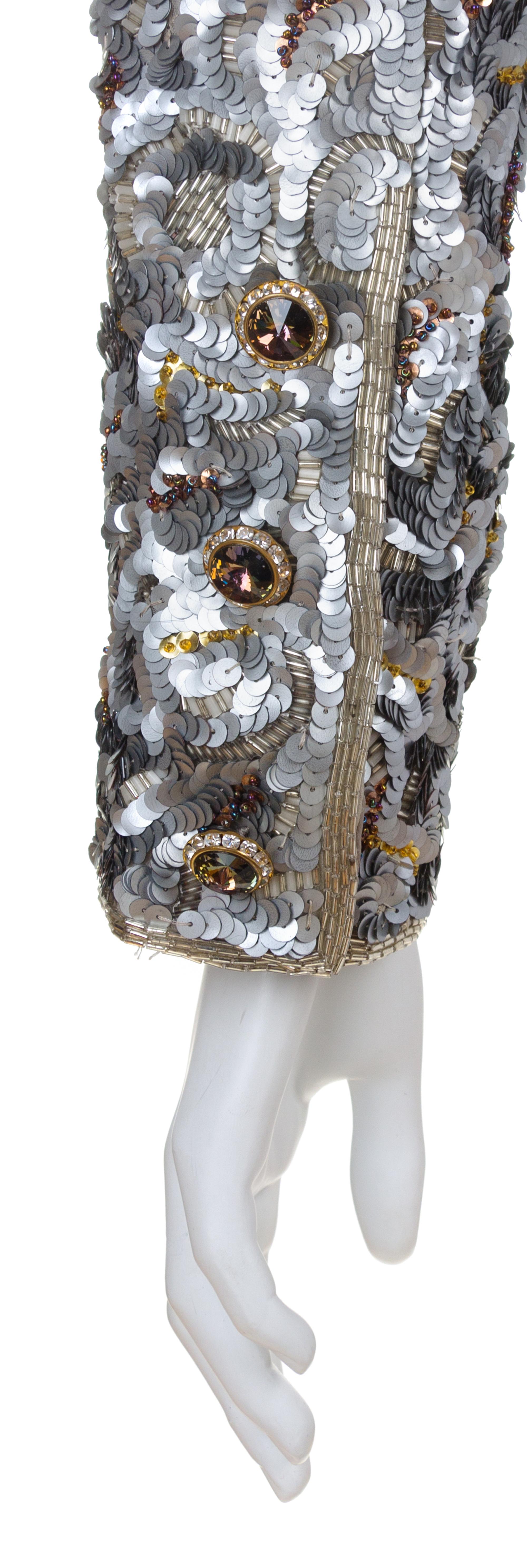 A Victor Costa Silver Sequin Jacket, Size 10.