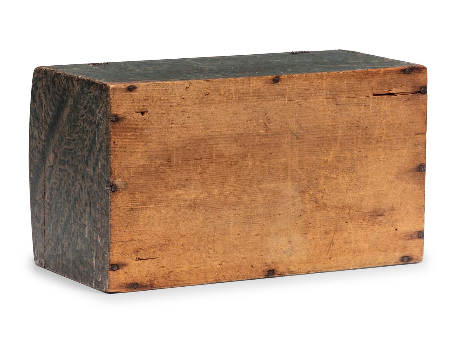 A Country Federal Blue Sponge Painted Pine Dome Top Box, 19th Century