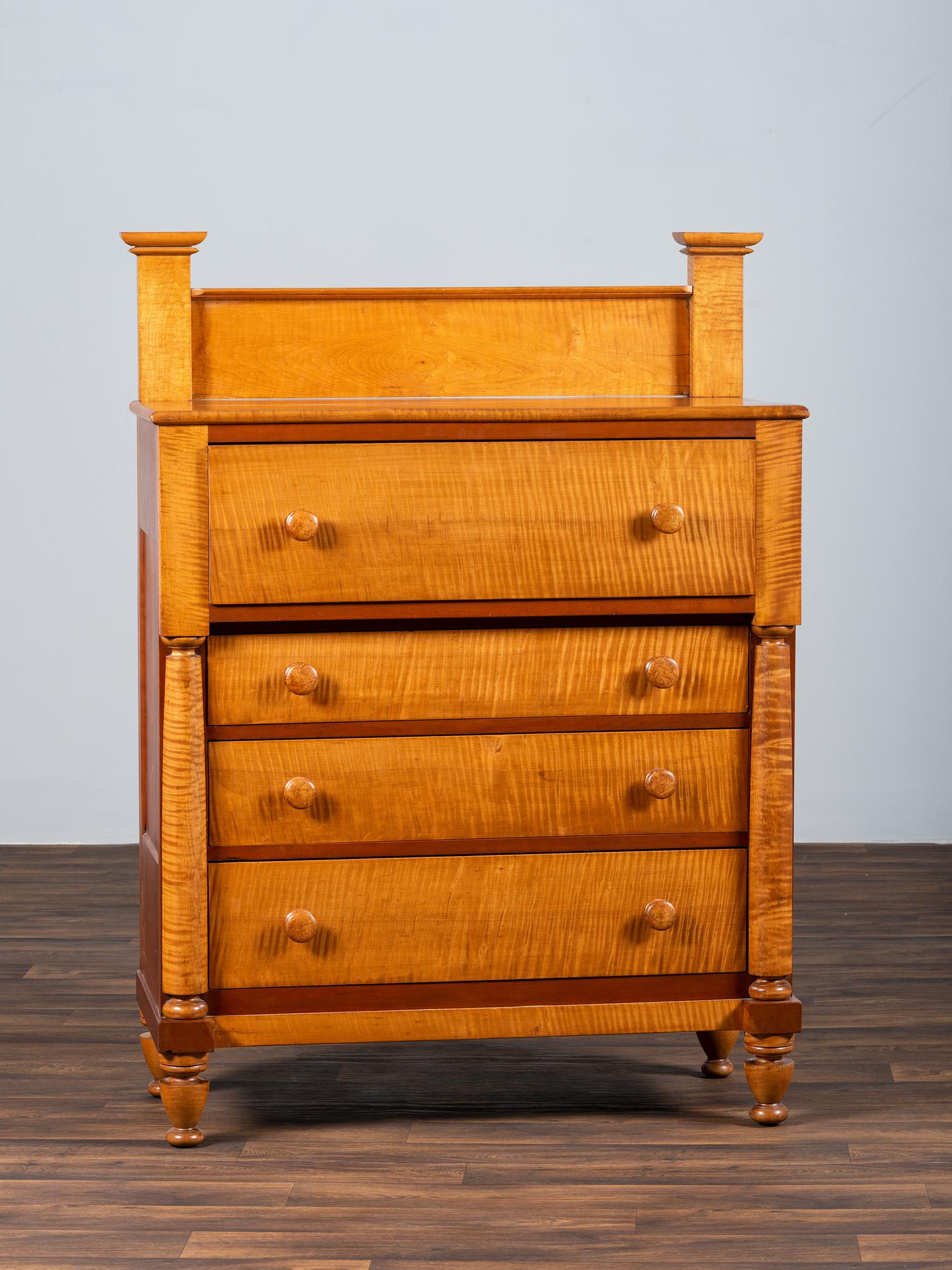 A Late Federal Cherrywood and Tiger Maple Chest of Drawers