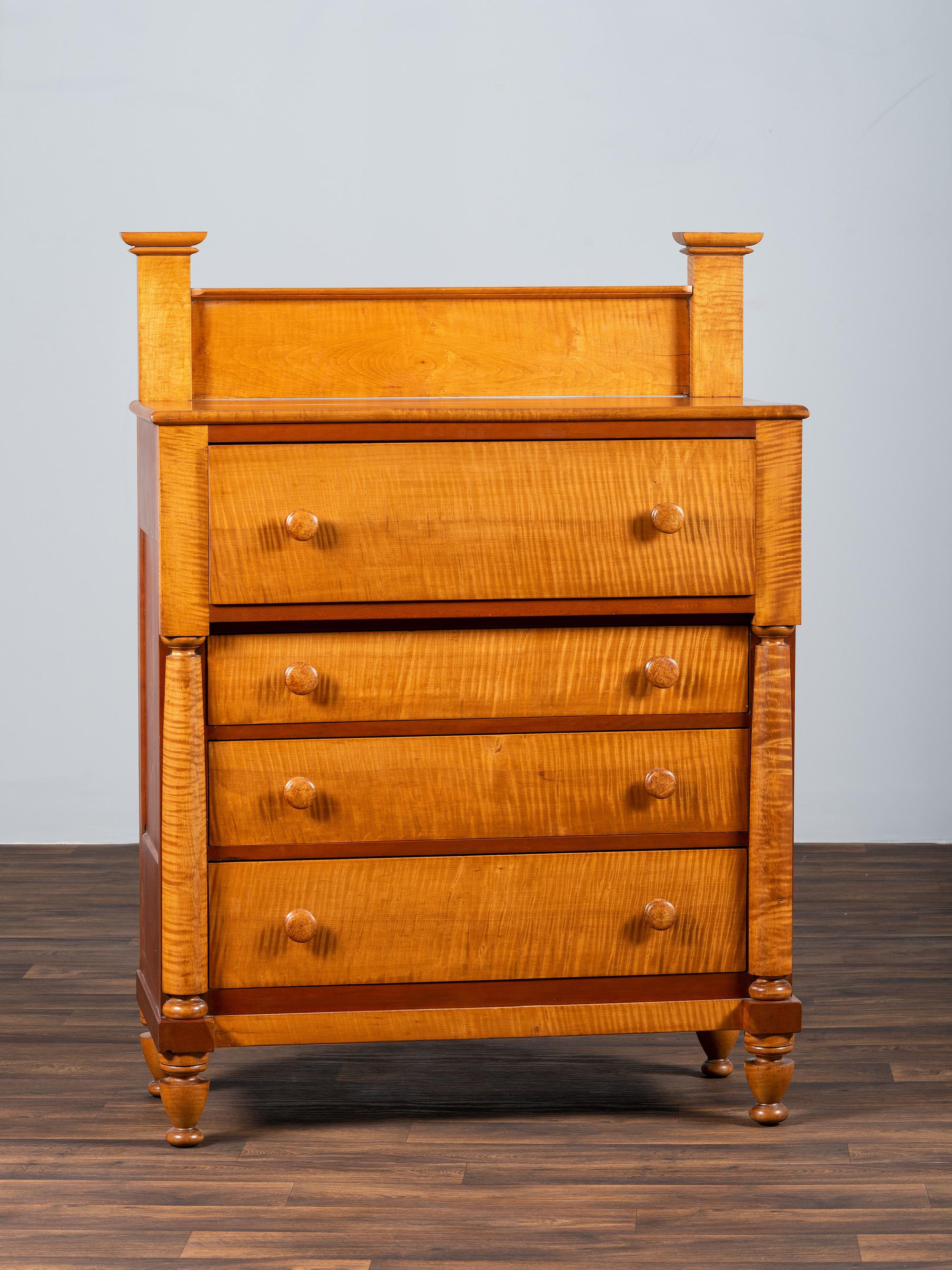 A Late Federal Cherrywood and Tiger Maple Chest of Drawers