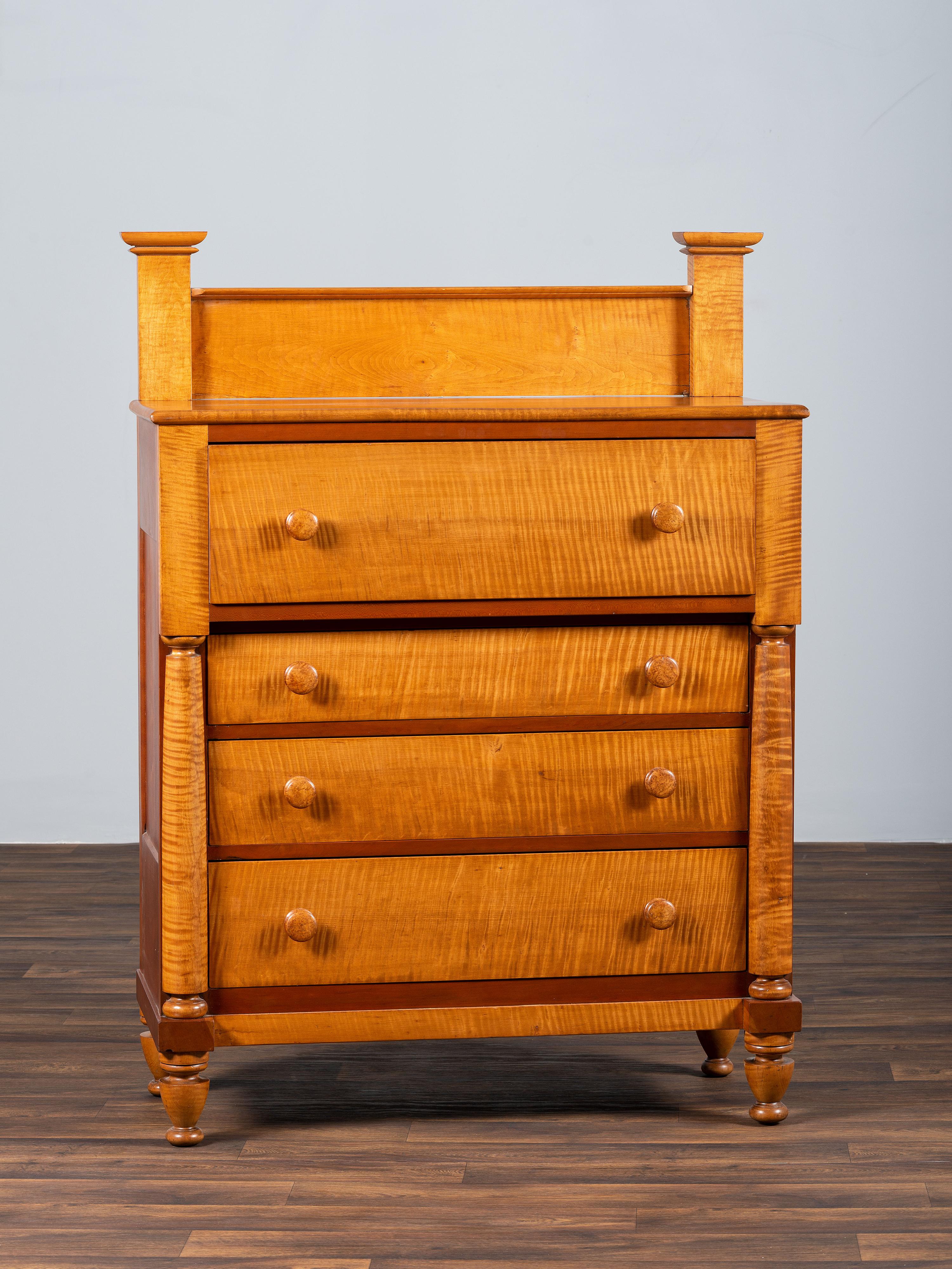 A Late Federal Cherrywood and Tiger Maple Chest of Drawers