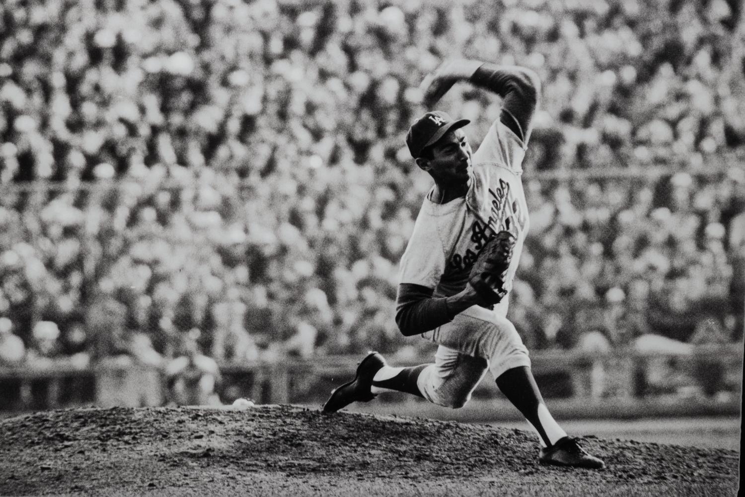 Walter Iooss Jr. (born 1943) Sandy Koufax pitches in game 7 of the World Series, Dodgers vs. Twins, Thursday, October 14th, 1965, Minneapolis