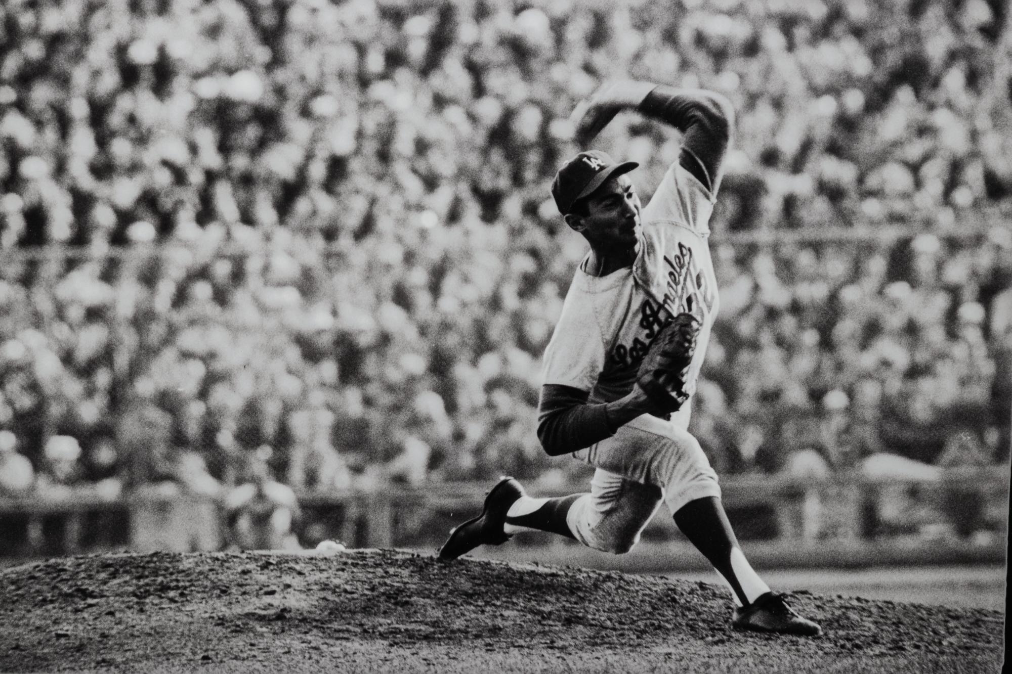 Walter Iooss Jr. (born 1943) Sandy Koufax pitches in game 7 of the World Series, Dodgers vs. Twins, Thursday, October 14th, 1965, Minneapolis