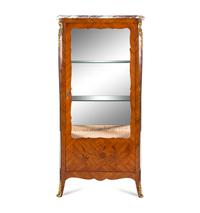 A Louis XV Style Gilt Metal Mounted Marquetry Vitrine Cabinet